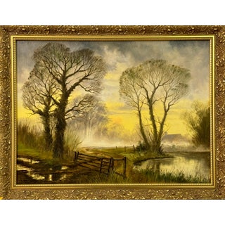 Moody Dawn Mist with Winter Trees in a Rural Village in the English Countryside 1988 For Sale