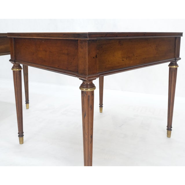 Pair Banded Top Fluted Tapered Legs One Drawer Low Profile End Tables Stands For Sale - Image 12 of 14