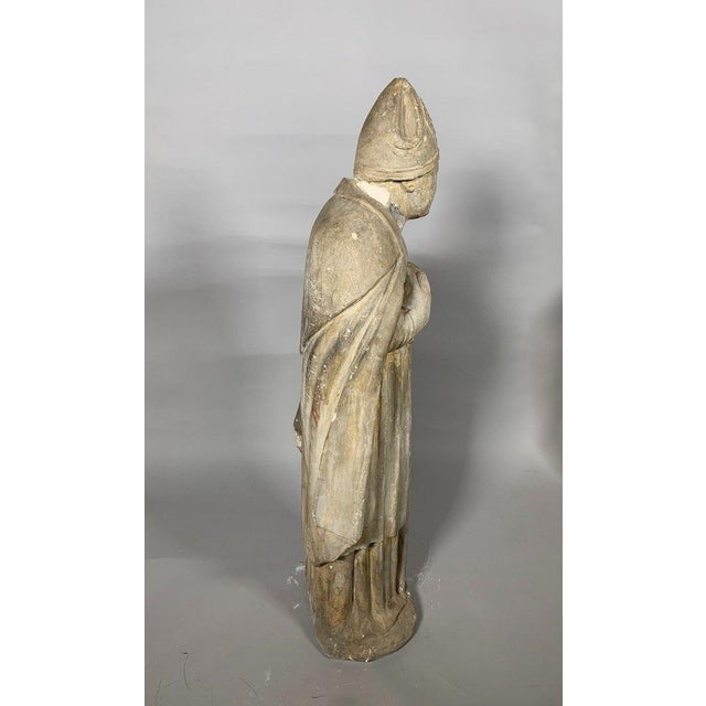 Gray 15th Century Limestone Sculpture of a Saintly Bishop - 95 cm - High Period Statue For Sale - Image 8 of 12