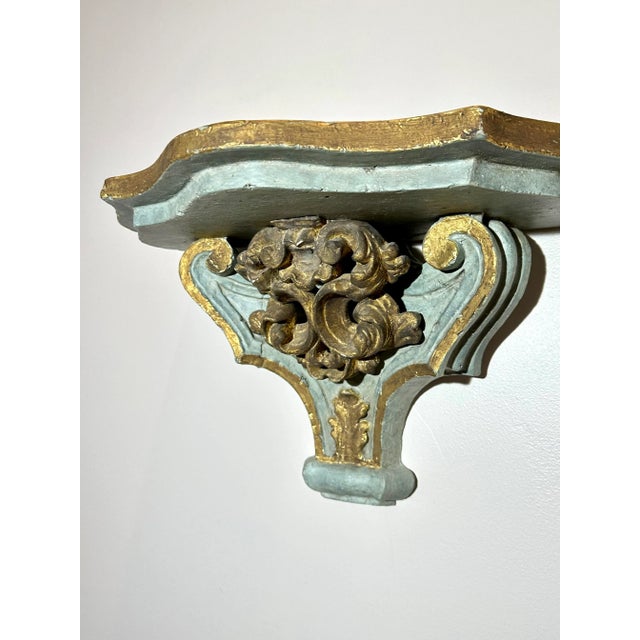 Large Vintage Gilt and Aqua Wall Brackets - a Pair For Sale - Image 4 of 11