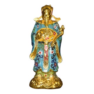 Vintage Cloisonne Enamel God of Wealth Figure - Standing Statue - 26cm For Sale