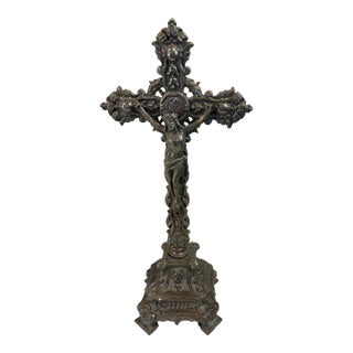 Gorgeous Free Standing Pewter Crucifix For Sale