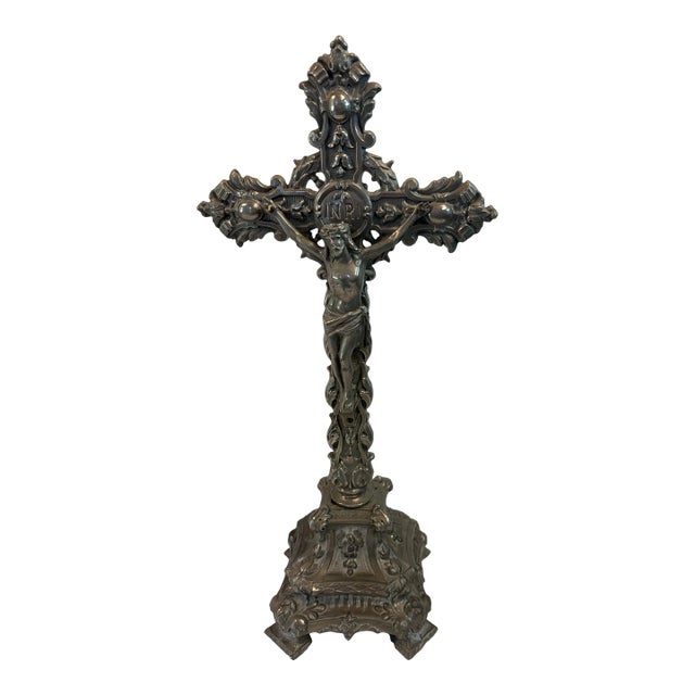 Gorgeous Free Standing Pewter Crucifix For Sale