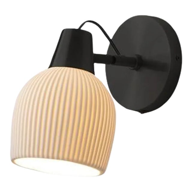 Petaluma Bone Porcelain Wall Sconce - Matte Black, Plug-In, Dimmer For Sale