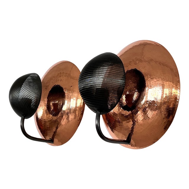 Italian Wall Sconces in Copper and Black Perforated Metal, 1970s, Set of 2 For Sale