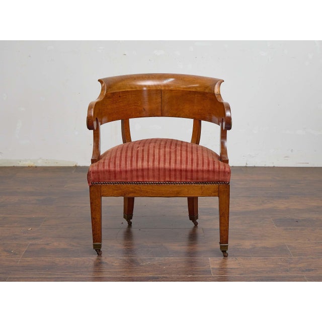Brown Biedermeier Walnut Tub Chair With Curved Crest Rail, 19th Century For Sale - Image 8 of 9
