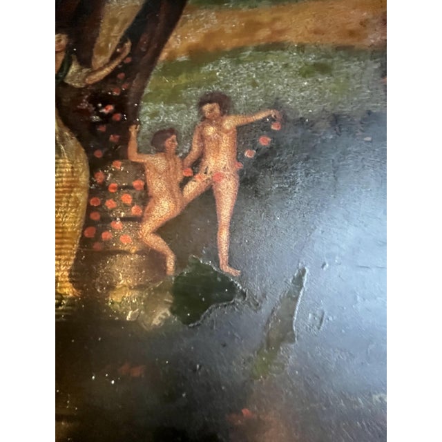 French Regency Period Early 1800-1830 Toleware Metal Tray 25In.x 197/8 In. Oval Cherubs, Maidens Forest Scene.