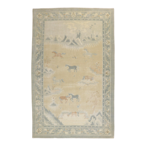 Antique Horse Herd Pictorial Chinese Rug
