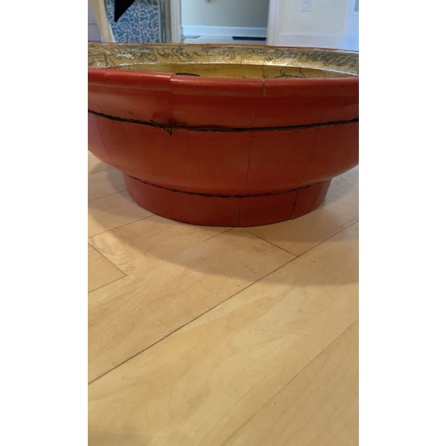 1990s Vintage Large Maitland-Smith Style Republic of China Asian Motif Wooden Bowl For Sale - Image 5 of 9