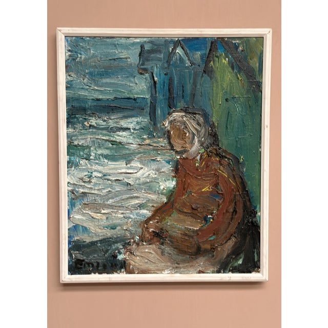 Einar Emland, Figure by the Harbor, 1950s, Oil Painting on Canvas, Framed For Sale - Image 7 of 18