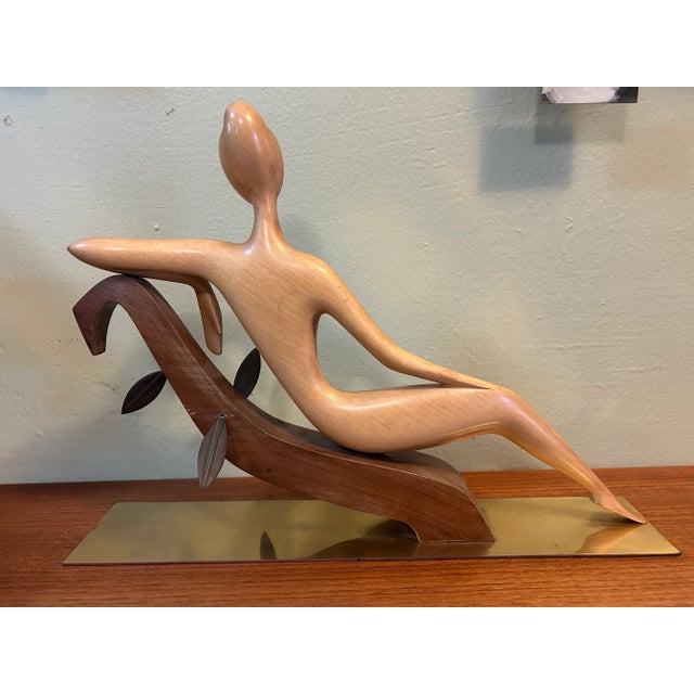 Mid-Century Modern Franz Hagenauer Wood + Brass Reclining Female Nude Sculpture, Circa 1955 For Sale - Image 3 of 11