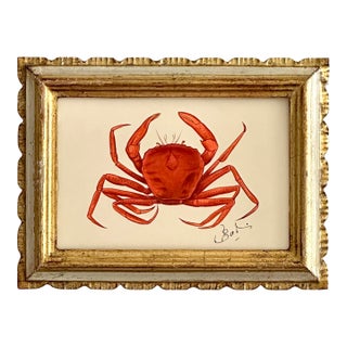 Original Hand-Painted Orange Crab Painting, Framed For Sale