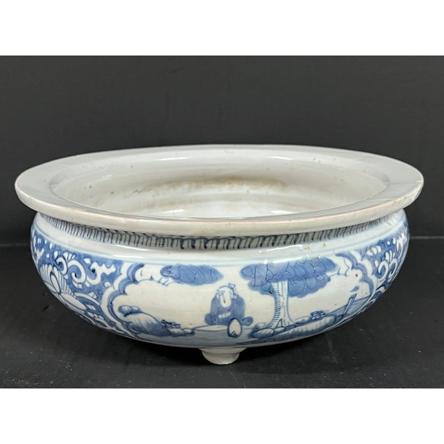 Chinese Art Late 20th Century Porcelain Blue and White Incense Burner Floral and <ountain Scenery Design For Sale - Image 12 of 15