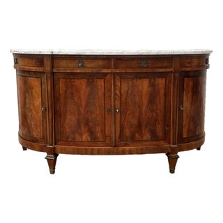French 19th Century Louis XVI Mahogany Carrara Marble Top Demilune Sideboard For Sale
