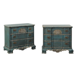 Mid 20th Century Shell Motif Pair of Chests Painted in Rich Peacock For Sale