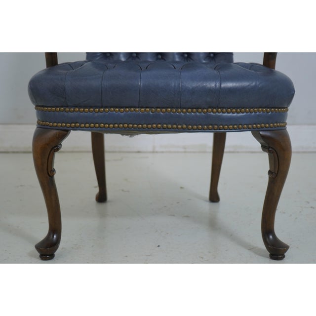 Textile Ethan Allen Blue Tufted Queen Anne Armchair For Sale - Image 7 of 12