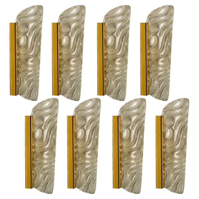 Wave Glass & Brass Wall Light from Glashütte Limburg, 1960s For Sale - Image 10 of 10