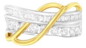 10K White and Yellow Gold 1 1/10 cttw Channel-Set Diamond Bypass Band Ring (J Color, I3 Clarity) â€“ Size 9