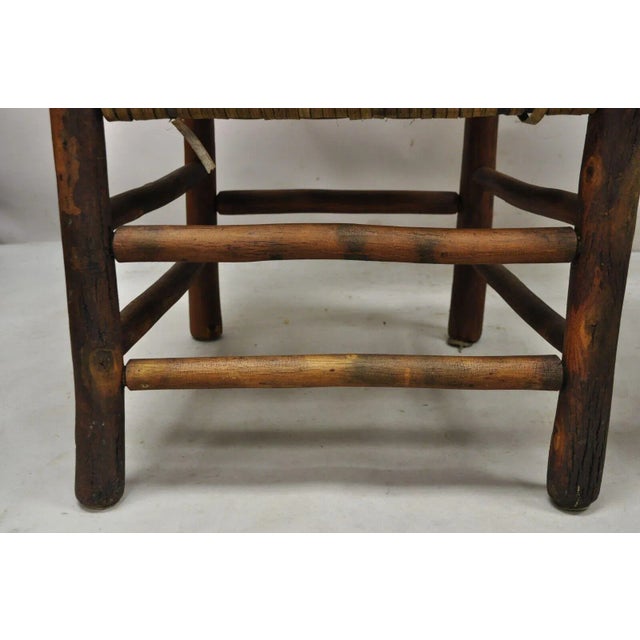 Adirondack Old Hickory Style Tree Branch Wood Frame Rattan Lounge Chairs a Pair For Sale - Image 12 of 13
