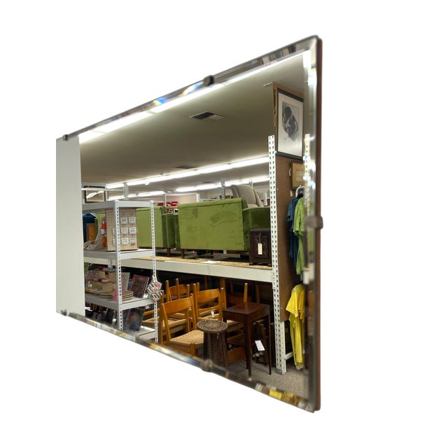 Vintage Mid-Century Modern Rectangular Mirror With Beveled Edge and Metal Clips For Sale In Seattle - Image 6 of 10