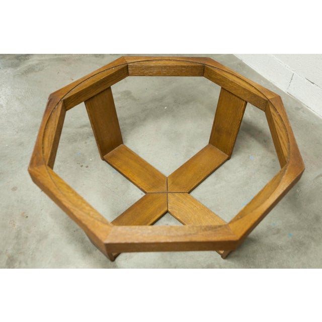Wood Hexagonal Table in Oak and Smoked Glass, Switzerland, 1977 For Sale - Image 7 of 18
