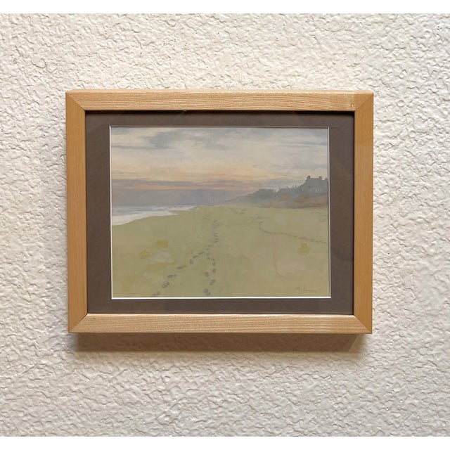 This watercolor depicts a tranquil beach scene at East Hampton, capturing the soft transition of colors in the sky as day...