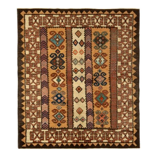 1950s Vintage Tribal Rug in Beige-Brown, Red and Blue Geometric Patterns For Sale
