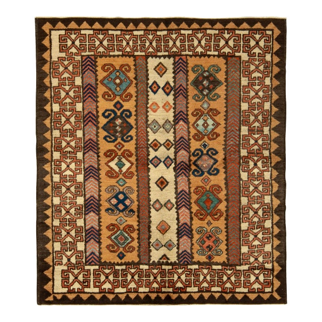 1950s Vintage Tribal Rug in Beige-Brown, Red and Blue Geometric Patterns For Sale