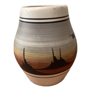 Authentic Native American Pottery Etched Hand Painted Clay Vase Signed Circa1985 For Sale