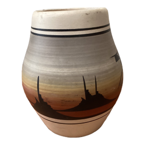 Authentic Native American Pottery Etched Hand Painted Clay Vase Signed Circa1985