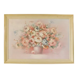 Large Vintage P. Keeling Floral Oil Painting Impasto Vase of Flowers Framed