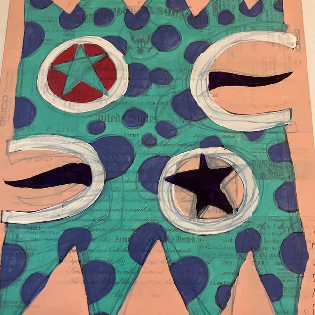 Original 11 x 14 painting done over vintage document signed & dated lower right Laid down on 13 x 16 paper overall size...