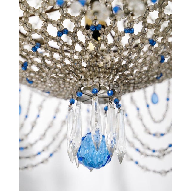 19th Century Italian Beaded Chandelier with Sapphire Blue Drops For Sale - Image 4 of 13
