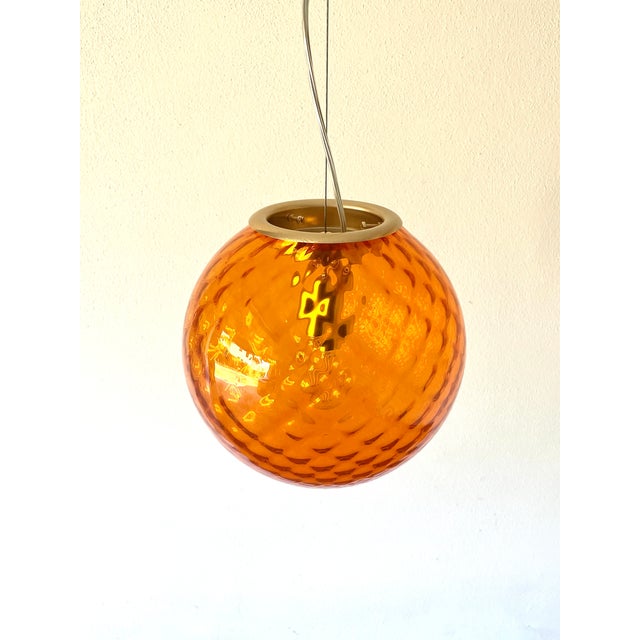 Glass Orange Murano Glass Baloton Pendant Lamp, 1980s For Sale - Image 7 of 17