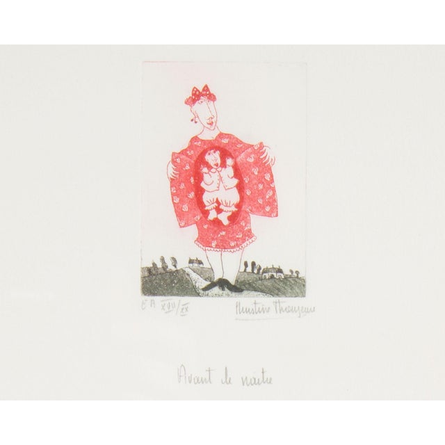 An aquatint print, titled "Avant le naitre (Before Birth)," by the French artist Christine Thouzeau (born 1942). This...