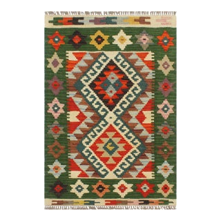 1990s Rustic Kilim Rust Green Wool Rug - 2'0" X 2'11" For Sale