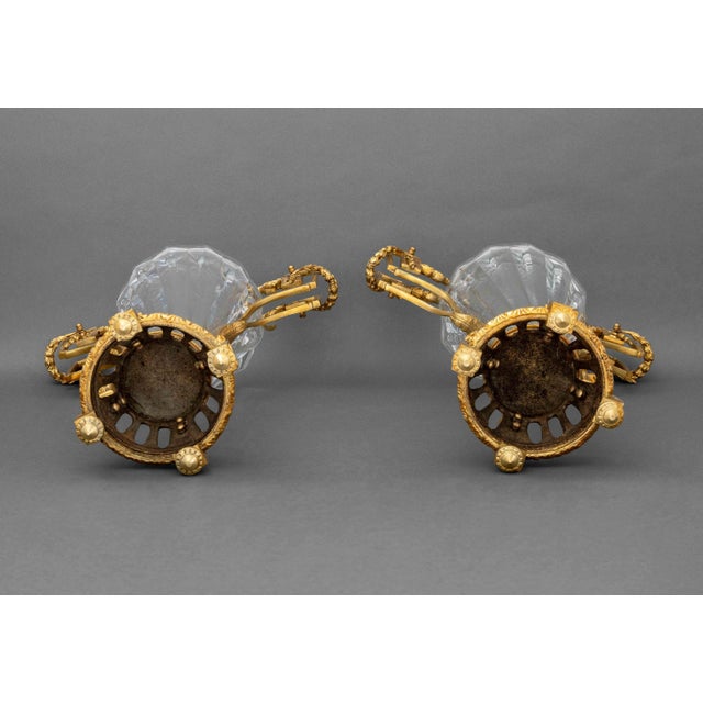 Louis XVI Style Ormolu Mounted Crystal Vases, Pair For Sale - Image 9 of 9