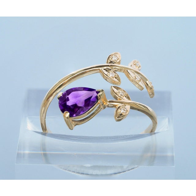 Modern Pear Amethyst 14k Gold Adjustable Ring For Sale - Image 3 of 6
