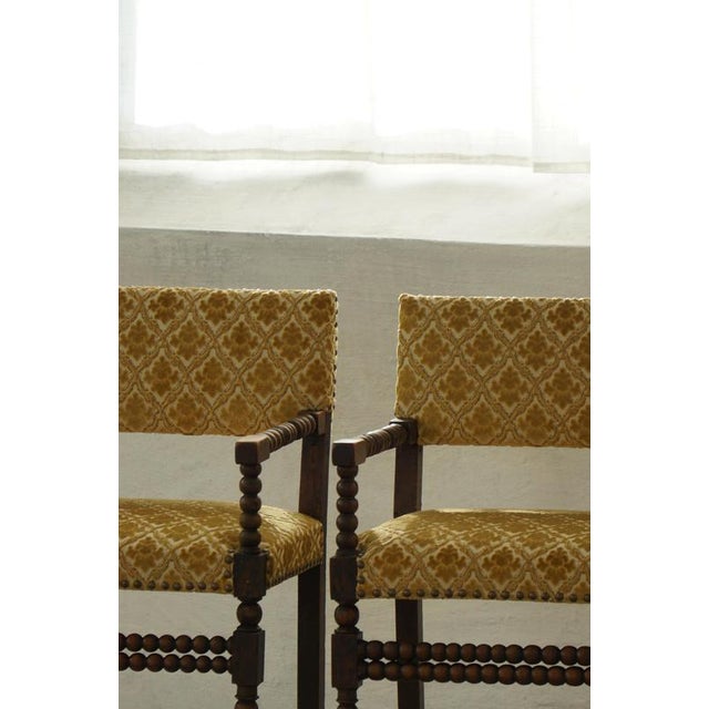 Baroque French Louis XIII Style Bobbin Armchair with Patterned Fabric, 1930s For Sale - Image 3 of 18