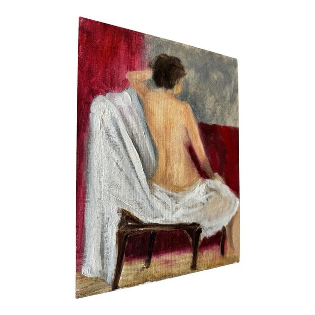 Vintage Impressionist Oil Painting of Seated Female Nude, Unsigned Figurative Study For Sale In San Francisco - Image 6 of 7