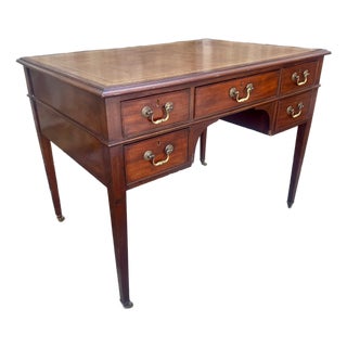 Antique English Mahogany Leather-Top Writing Desk, C. 1895–1910 For Sale
