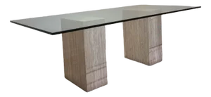 Italian Dining Table in Travertine with Glass Top, 1970s