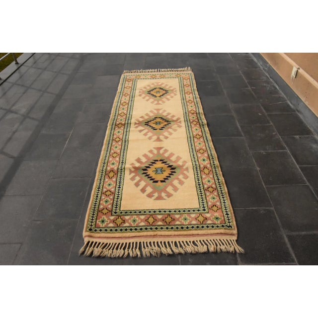 Mid-Century Modern Handmade Wool Turkish Runner Rug 3x9 Ft. Size: 2.9 x 8.5 ft (90 x 260 cm) 35.5 x 102.5 inches Color:...