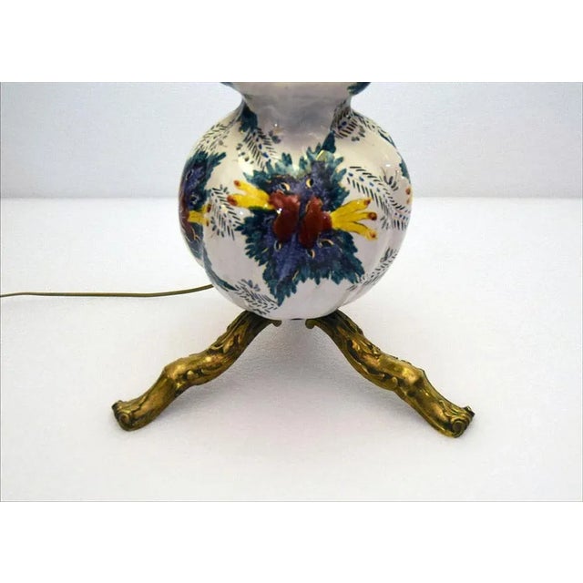 Large Mid-Century Ceramic Lamp with Floral Decoration, 1950s For Sale - Image 9 of 12