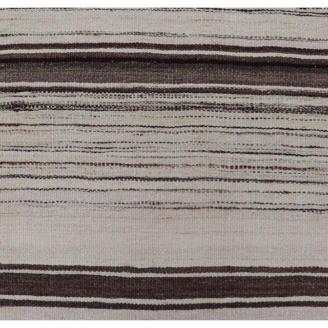 Traditional Vintage Turkish Kilim Small Runner With Ivory and Brown Stripes For Sale - Image 3 of 10