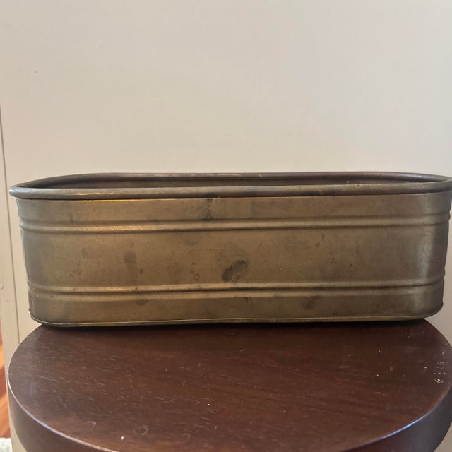 Antique Oval Brass Trough Planter or Jardinière With Original Patina For Sale - Image 4 of 7