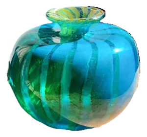 Vintage Hand-Blown Blue and Yellow Swirl Mdina Glass Vase, 1976