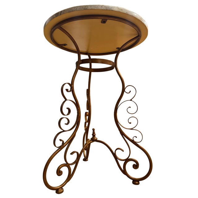 Scroll French Style Wrought Iron + Travertine Accent Table For Sale In Portland, OR - Image 6 of 6