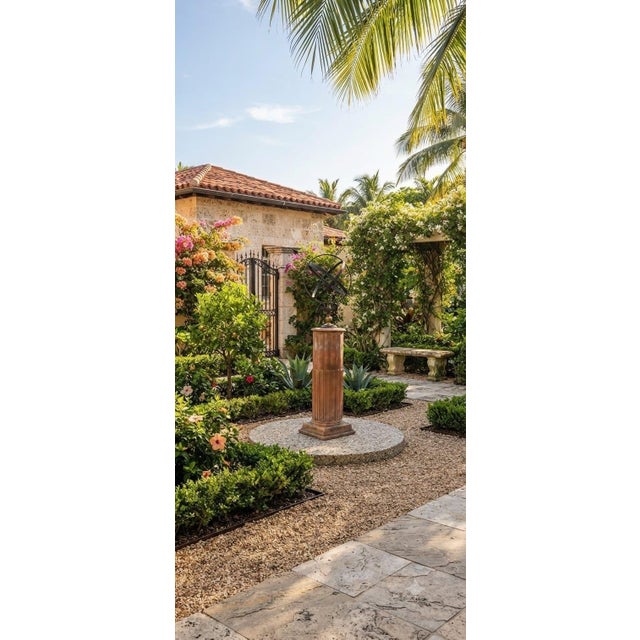 Metal Neoclassical Wrought Iron Armillary Sphere Sundial on Fluted Terracotta Pedestal For Sale - Image 7 of 12
