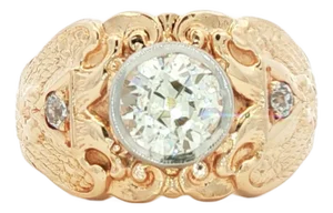 Late 20th Century Scottish Rite 1.80 Carat Old Euro Cut Diamond 14k Ring, Size 10